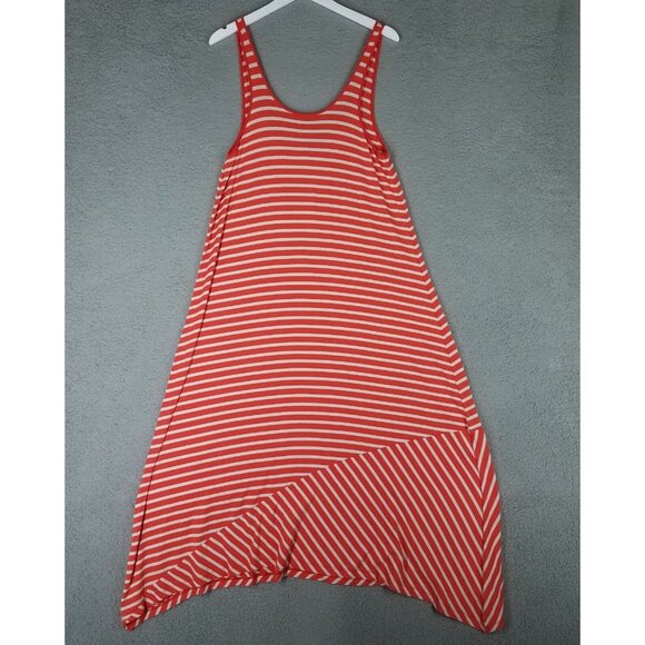 NEW Volcom Maxi Dress Women's Medium Orange White Striped Casual Stretch Tank - Picture 1 of 13